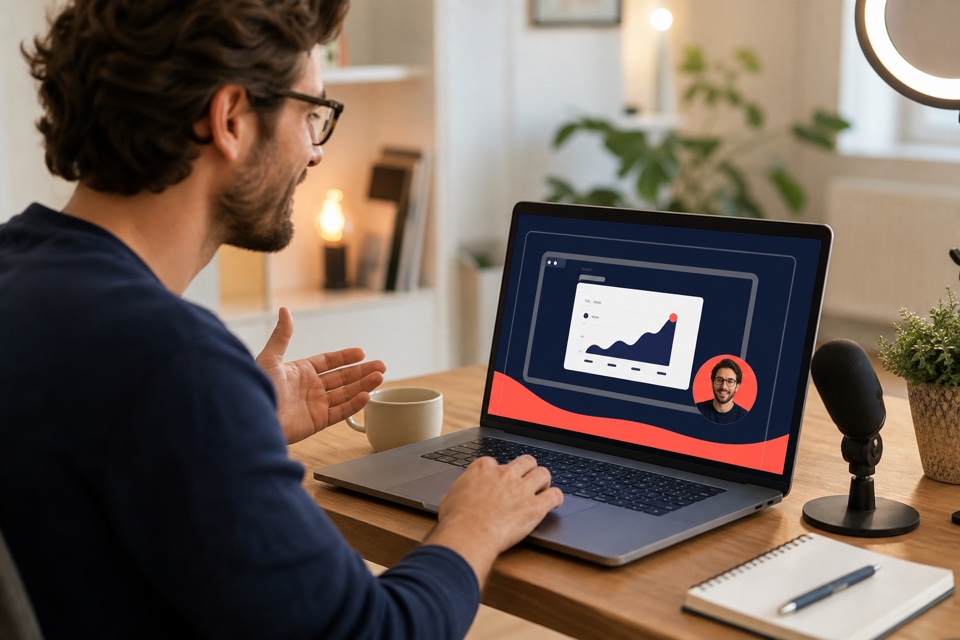 Online educator presenting a polished screen-recording lesson from a home studio