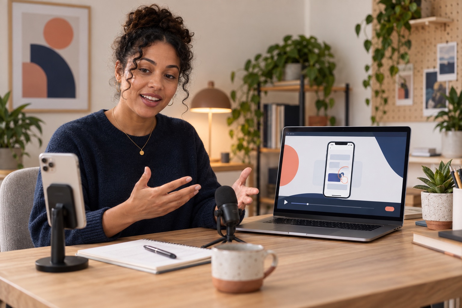 Online educator presenting a polished screen-recording lesson from a home studio